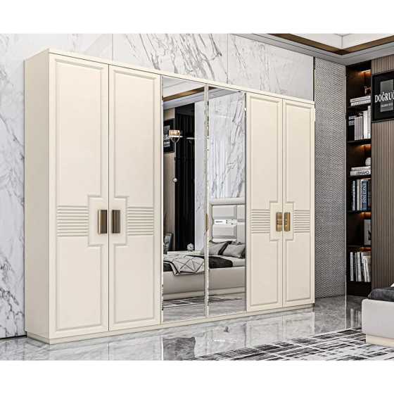 ZerkaConcept Alya Complete MDF 6 Door Membrane Coated Wardrobe Cabinet Assembly Included Istanbul