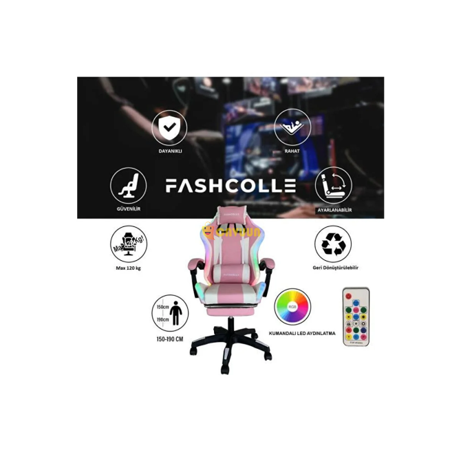 Fashcolle Pink Star Lighted - Massage Feature Gaming Chair Pink-white Pink Istanbul - photo 5