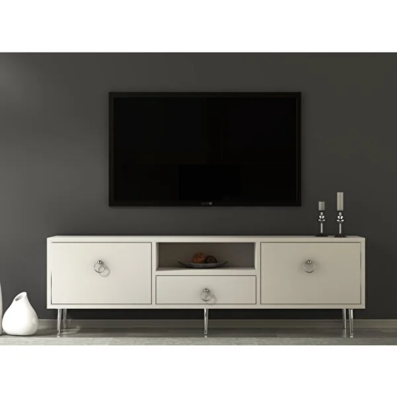 Cantek Design Droop TV Unit 2 Doors, Shelves and Drawers White-Silver Стамбул