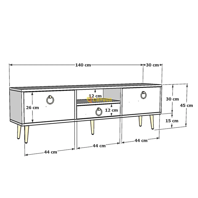 Cantek Design Droop TV Unit 2 Doors, Shelves and Drawers White-Silver Istanbul - photo 4