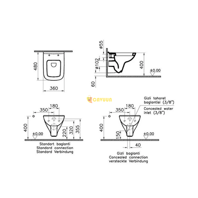 VitrA Vitra S20 Square Wall-Hung WC 48cm + S20 WC Seat + Vitra Concealed Cistern Set Istanbul - photo 5