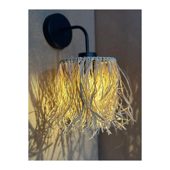 Buiva Modern Wall Sconce Raffia Wicker Rattan Battery Sconce Wireless Стамбул