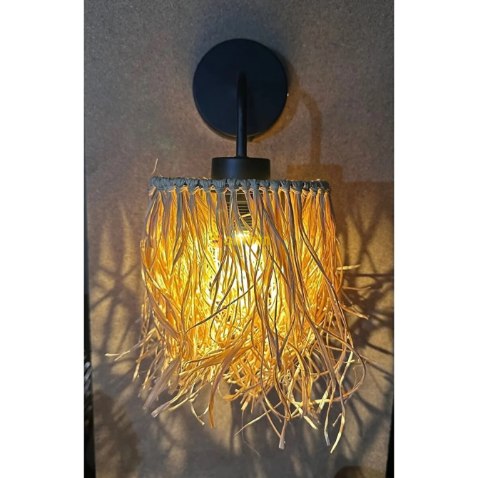 Buiva Modern Wall Sconce Raffia Wicker Rattan Battery Sconce Wireless Istanbul - photo 2