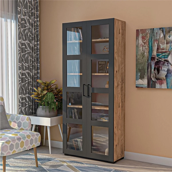 Dekorex Ktp211-c-anthracite Glass Covered 6 Shelf Bookcase Istanbul