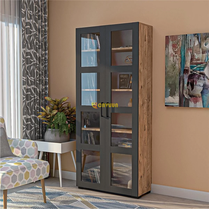 Dekorex Ktp211-c-anthracite Glass Covered 6 Shelf Bookcase Istanbul - photo 1