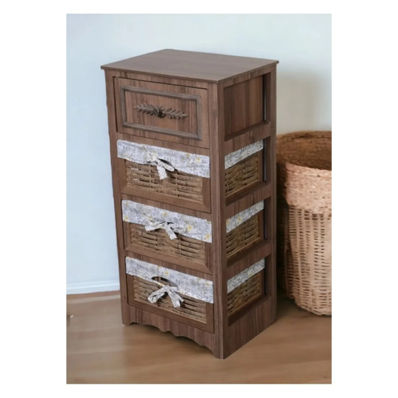 Woodluck Wooden 4 Drawer Wicker Look Vegetable Rack Istanbul