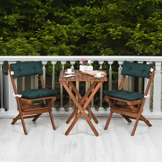 Bysay Wooden Folding Cushioned 3 Piece Bistro Set Kitchen Balcony Garden Table Chair Set Стамбул