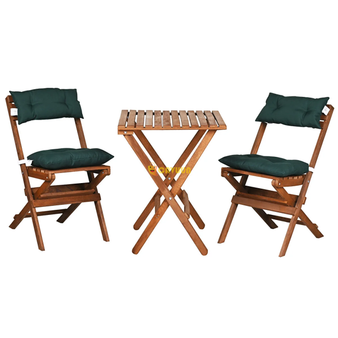 Bysay Wooden Folding Cushioned 3 Piece Bistro Set Kitchen Balcony Garden Table Chair Set Istanbul - photo 2