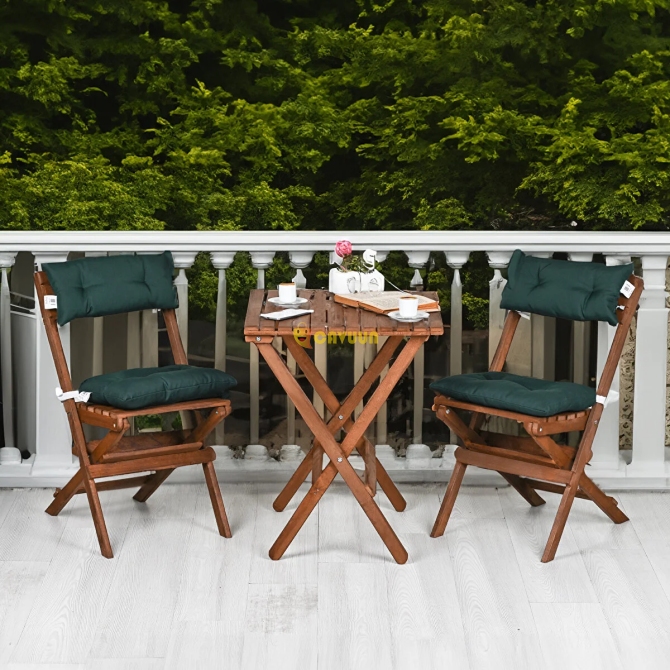 Bysay Wooden Folding Cushioned 3 Piece Bistro Set Kitchen Balcony Garden Table Chair Set Istanbul - photo 1