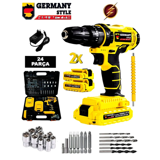 Germany Style Grm-99823 Vfx Steel Gearbox Impact Dual Cordless Screwdriver Drill 24 Piece Set Drill Стамбул