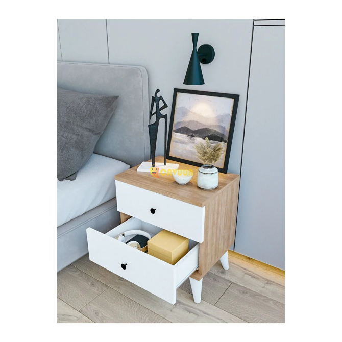 Montenero Nightstand Marbella K3 Glossy White-brown Wooden Nightstand with Drawers Bedroom Walnut Istanbul - photo 3