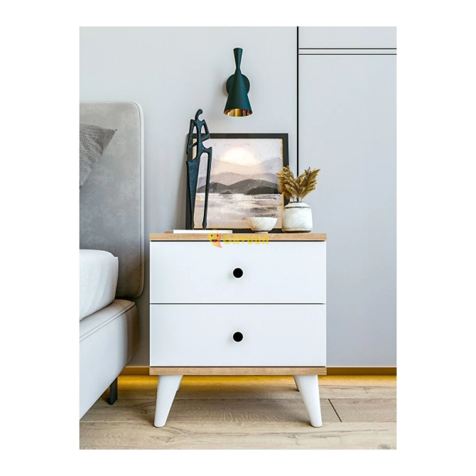 Montenero Nightstand Marbella K3 Glossy White-brown Wooden Nightstand with Drawers Bedroom Walnut Istanbul - photo 2