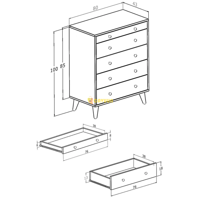 Montenero Dresser Marbella Glossy White-brown 5 Drawer Country Dresser Nightstand Wood Walnut Istanbul - photo 4