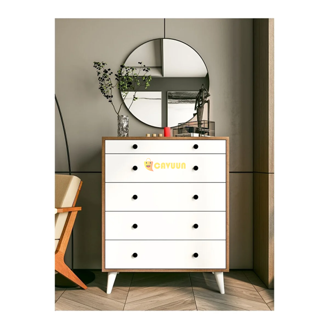 Montenero Dresser Marbella Glossy White-brown 5 Drawer Country Dresser Nightstand Wood Walnut Istanbul - photo 3