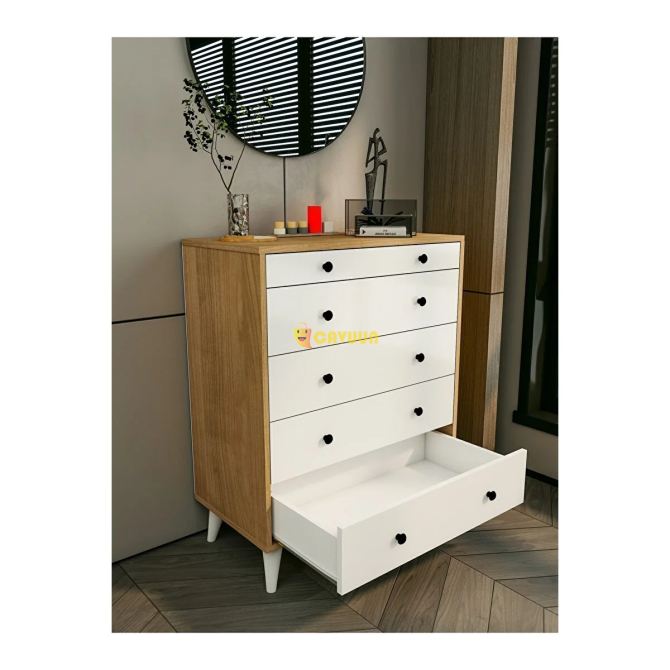 Montenero Dresser Marbella Glossy White-brown 5 Drawer Country Dresser Nightstand Wood Walnut Istanbul - photo 2