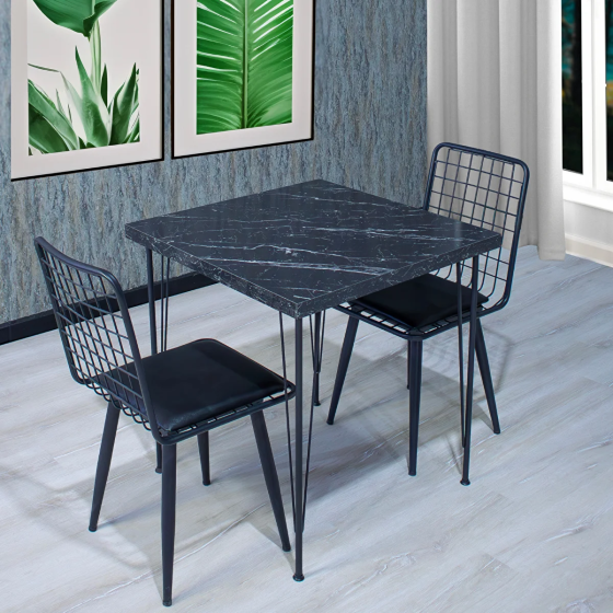 Zuesse Design Emel 70x70 Dining Table Chair Set 2 Person Star Chair Living Room Balcony Cafe Set Bla Istanbul