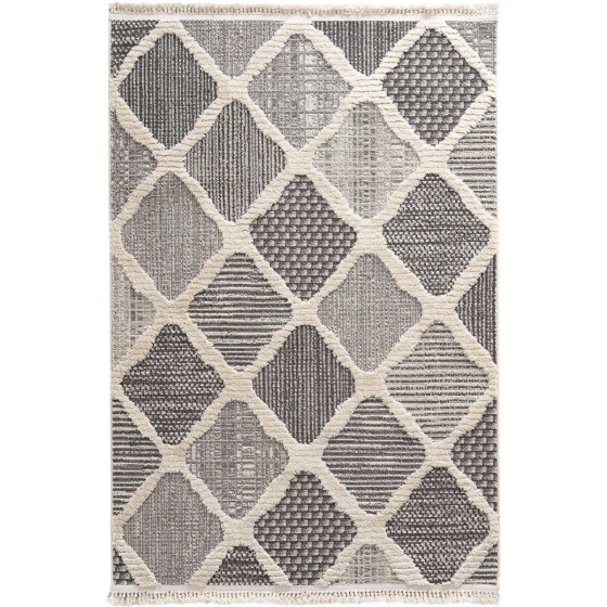 Cool Carpet Sakura 2202 Gray Fluff Dust-Free Ethnic Patterned Modern Woven Looped Living Room Carpet Istanbul