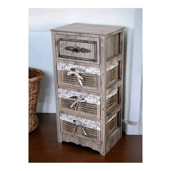 Woodluck Wooden 4 Drawer Wicker Look Vegetable Rack Istanbul