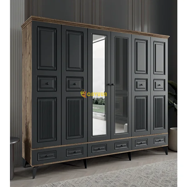 ZerkaConcept Seyhun All Mdf Membrane Coating 6 Door Drawer Cabinet Wardrobe Open M2 Assembly Include Istanbul - photo 2