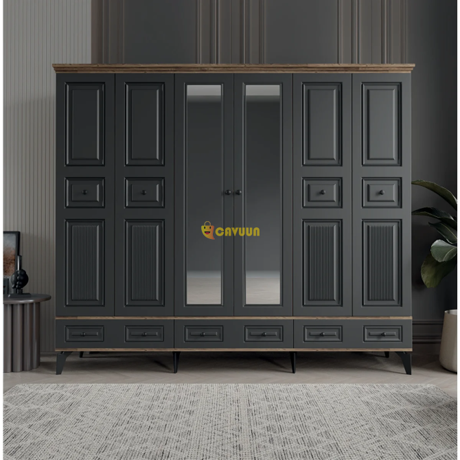 ZerkaConcept Seyhun All Mdf Membrane Coating 6 Door Drawer Cabinet Wardrobe Open M2 Assembly Include Istanbul - photo 1