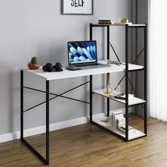 Portable Study Desk with Bookshelf Computer Office Table White 1422 Стамбул