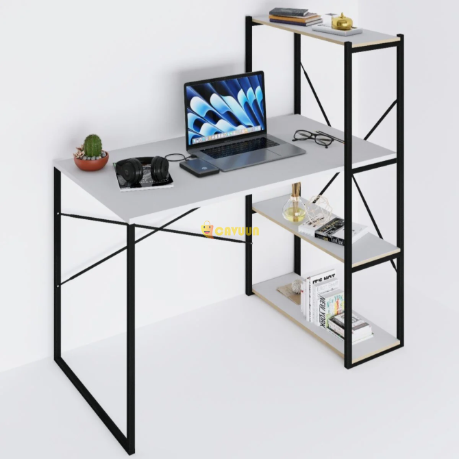 Portable Study Desk with Bookshelf Computer Office Table White 1422 Istanbul - photo 6