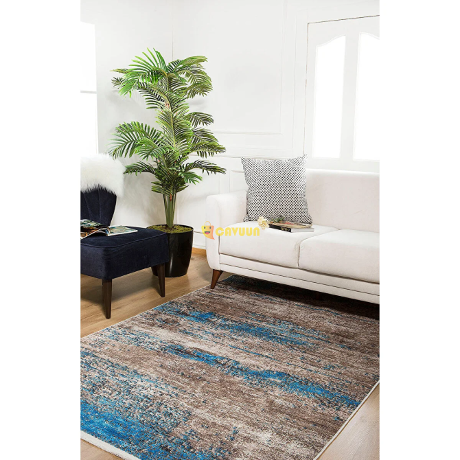 Carpet Workshop Blue Living Room & Runner Digital Printed Machine Washable Non-Slip Based Fringed Istanbul - photo 3