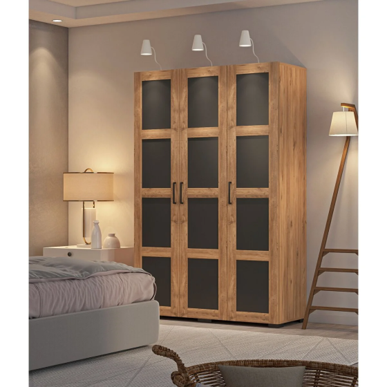 Dekorex Walnut - Anthracite 3 Door Wardrobe Mnt-301 Стамбул