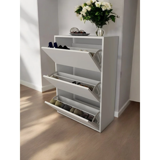 Azzuri Furniture Azzuri Aylin Duser 3 Covered 6 Compartment White Wall Mountable Shoe Rack 110x74x24 Istanbul