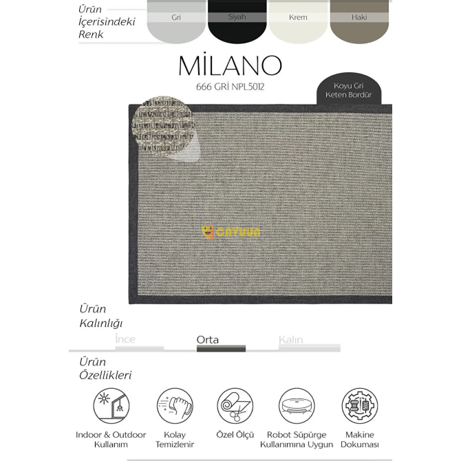 Cool Carpet Milano 666 Gray Wicker Textured Entrance Hall Carpet Bordered Kitchen Carpet Cut Carpet Istanbul - photo 2