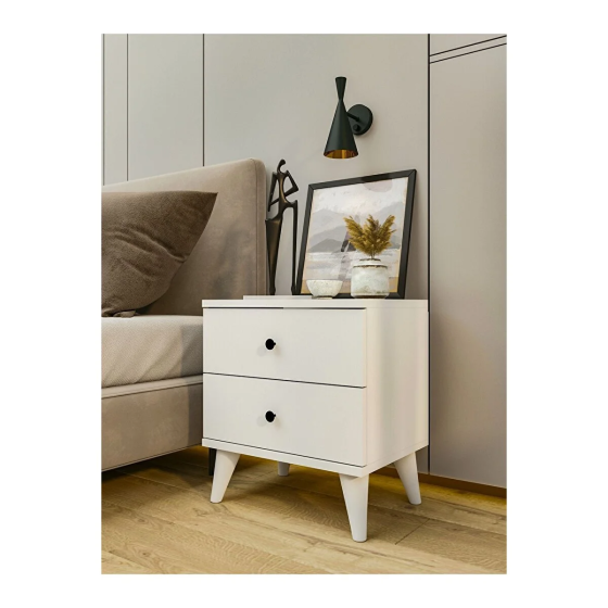 Montenero Nightstand Glossy White Wooden Nightstand with Drawers Bedroom White Стамбул