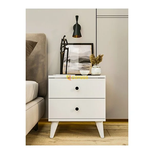 Montenero Nightstand Glossy White Wooden Nightstand with Drawers Bedroom White Istanbul - photo 2