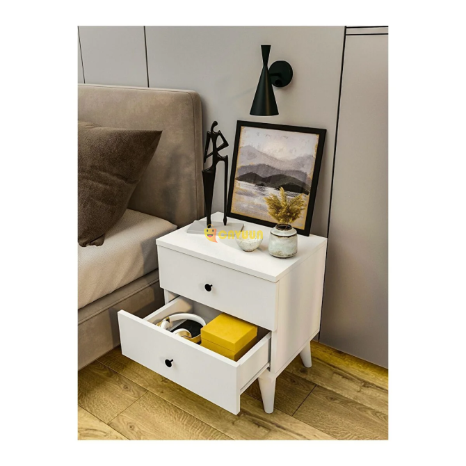 Montenero Nightstand Glossy White Wooden Nightstand with Drawers Bedroom White Istanbul - photo 3