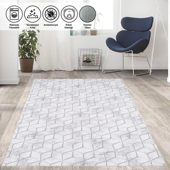 Carpettex Gray Tones Cube Tile Patterned Runner Kitchen Living Room Carpet Digitally Printed Washabl Стамбул