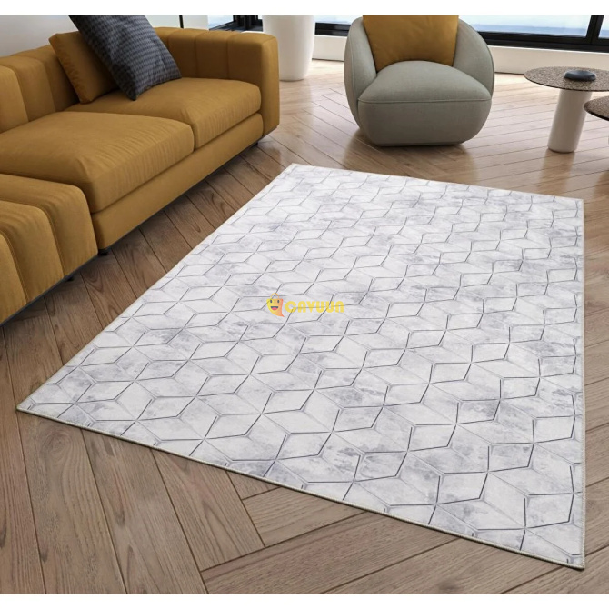 Carpettex Gray Tones Cube Tile Patterned Runner Kitchen Living Room Carpet Digitally Printed Washabl Istanbul - photo 2