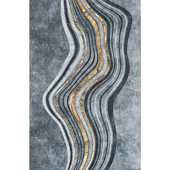 Carpettex Bamboo Carpet Living Room Carpet Pelt Plush Carpet Wave Patterned Gray Gold Colors Istanbul