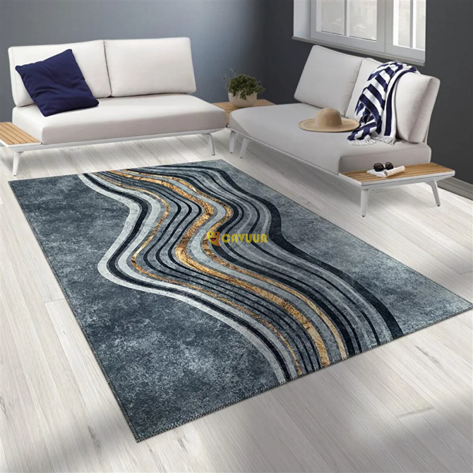 Carpettex Bamboo Carpet Living Room Carpet Pelt Plush Carpet Wave Patterned Gray Gold Colors Istanbul - photo 2