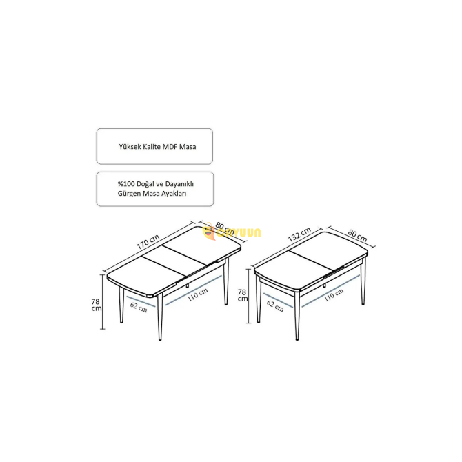 Alfa Series, 80x132 Extendable MDF Kitchen and Dining Table Set with 4 Light Gray Chairs Istanbul - photo 3