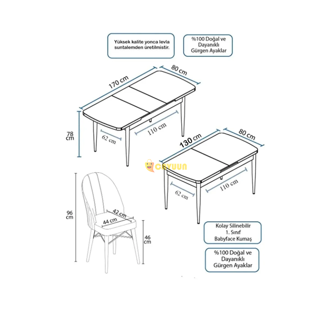 Astera Series Extendable Table + 6 Pieces Kagicino Baby Face Fabric Kitchen Living Room Dining Room Istanbul - photo 3