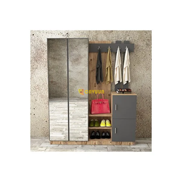 L'occi Concept Wood Mirrored Hanging Covered Cloakroom Coat Stand Shoe Rack Pine-anthracite Grey Istanbul - photo 2