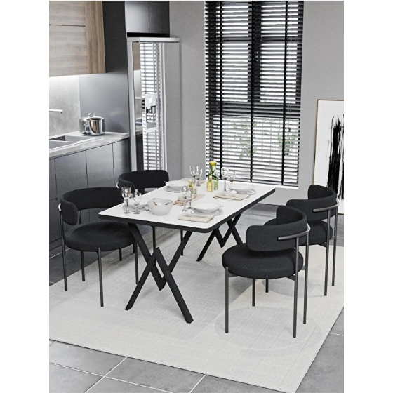 Haman 4 Piece Teddy Chair and 80x120 Fixed Table Chair Set, Kitchen Table Set, Dining Room Set Istanbul