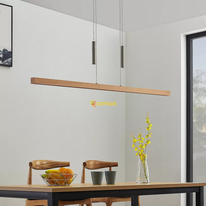 Wooden LED beam pendant lamp Tamlin, beech colored Gazimağusa - photo 2