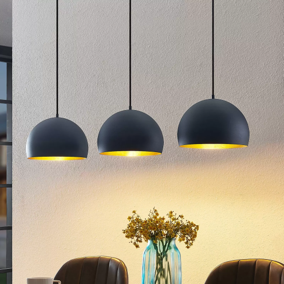 Lindby Tarjei pendant lamp, 120 cm, black-gold, steel Gazimağusa