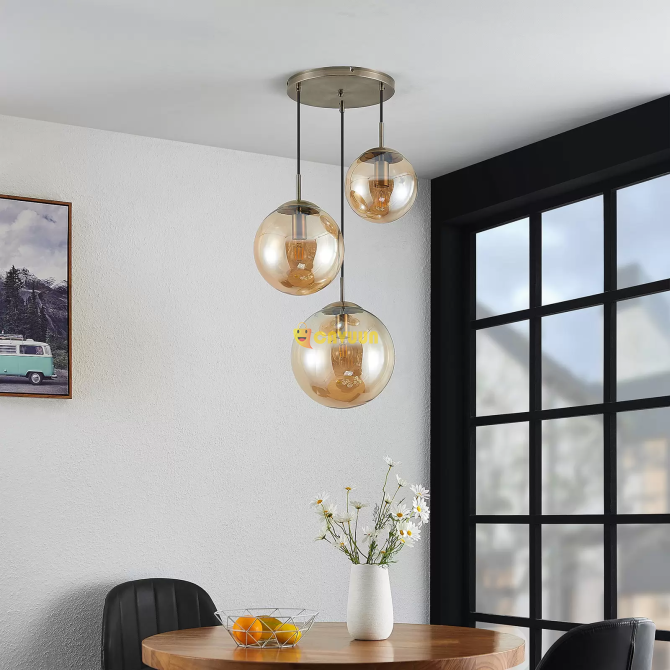 Lindby Teeja pendant lamp, 3 glass balls, amber Gazimağusa - photo 2