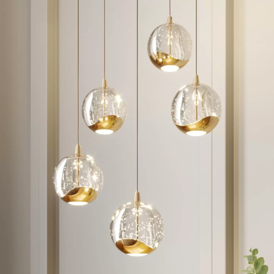 Hanging lamp Hayley, LED, 5 lights, round, gold Gazimağusa