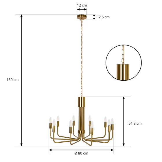 Lindby chandelier 10-lamps, brass Gazimağusa