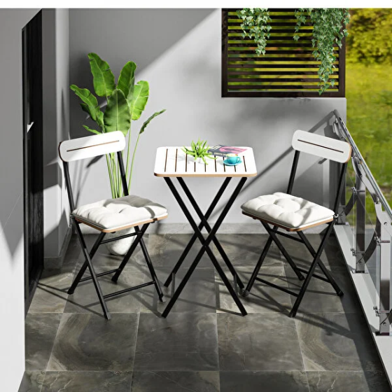 Eportative Bistro Set Cushioned Garden Table Chair White 1403 Istanbul