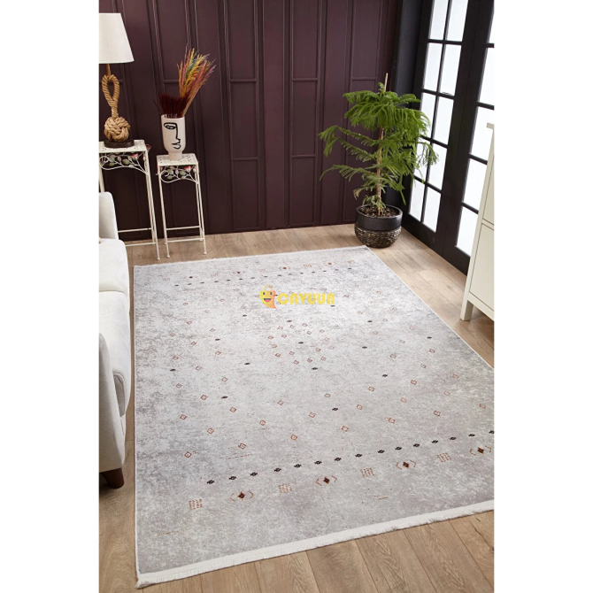 Carpet Workshop Gray Living Room & Runner Digital Printed Machine Washable Non-Slip Based Fringed Istanbul - photo 3