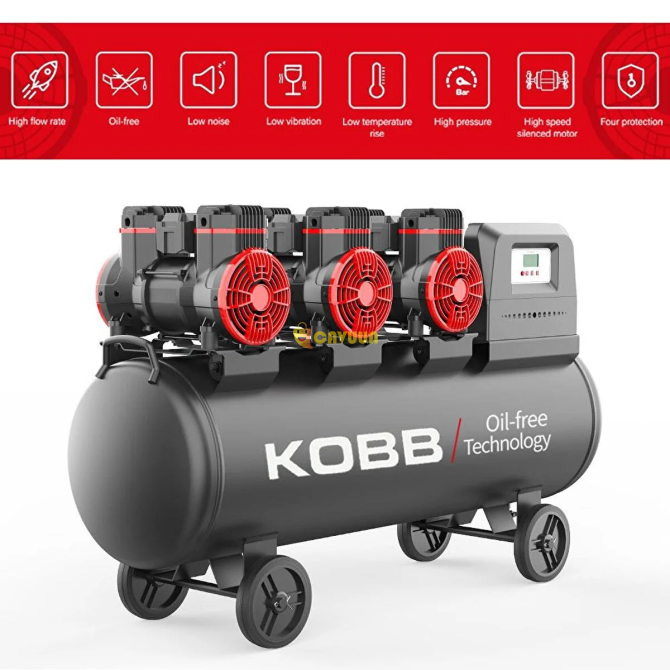 Kobb Kbk100s 6.0 л.с. 100 л 8 бар Трехмоторный безмасляный бесшумный портативный воздушный компрессор Стамбул - изображение 2