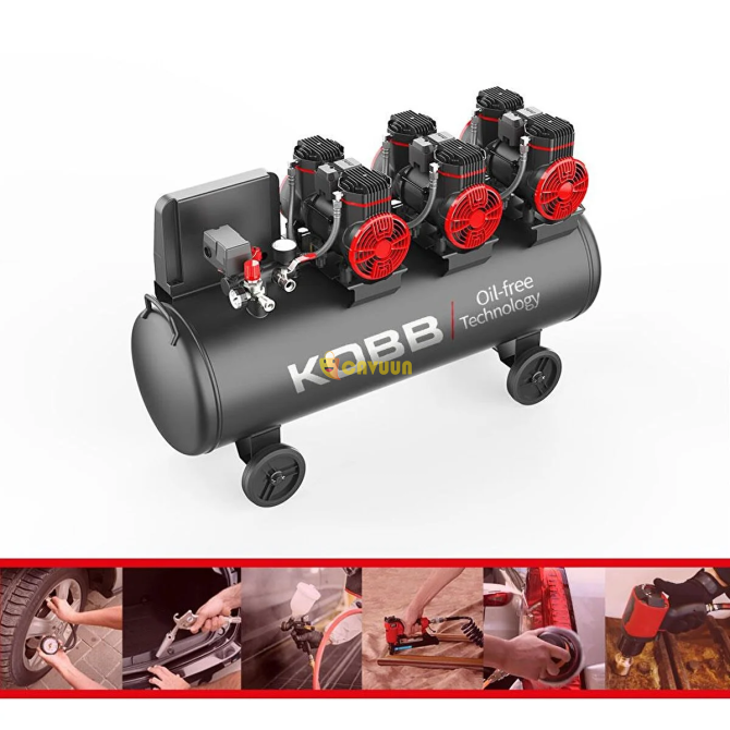 Kobb Kbk100s 6.0 л.с. 100 л 8 бар Трехмоторный безмасляный бесшумный портативный воздушный компрессор Стамбул - изображение 5